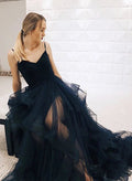 Elegant Princess V Neck Tulle Long Prom Formal Evening Dresses