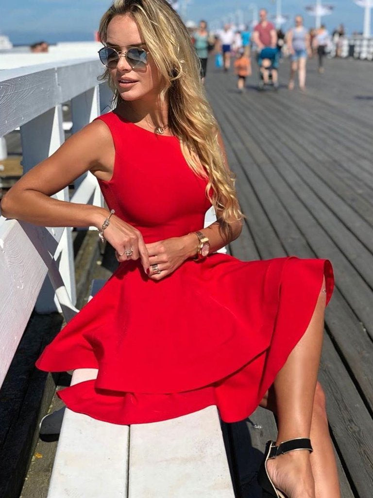 Elegante rote kurze A-Linie Satin Ball- und Heimkehrkleider