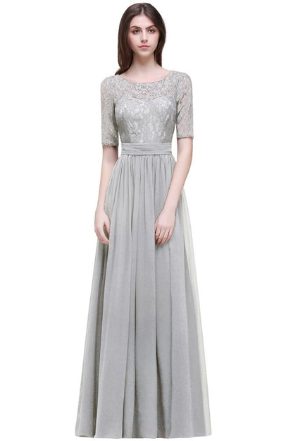 Elegant Scoop Chiffon A-line Prom Dress With Lace