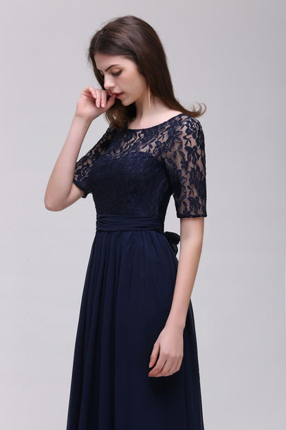 Elegant Scoop Chiffon A-line Prom Dress With Lace