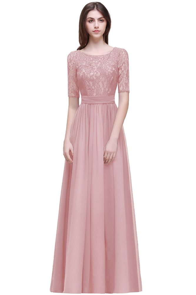 فستان سهرة أنيق من الشيفون بقصة على شكل حرف أ مع دانتيل