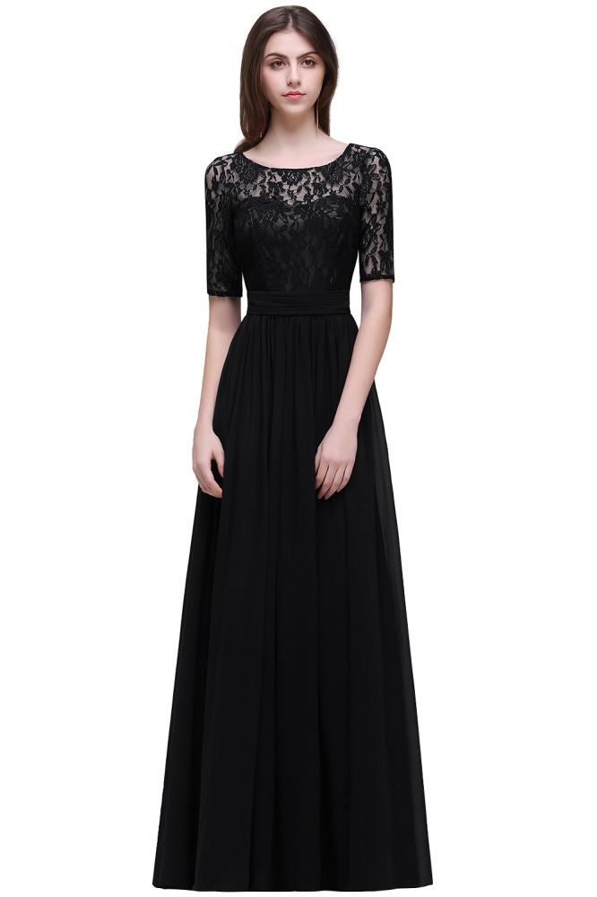 Elegant Scoop Chiffon A-line Prom Dress With Lace