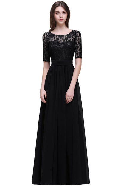Elegant Scoop Chiffon A-line Prom Dress With Lace