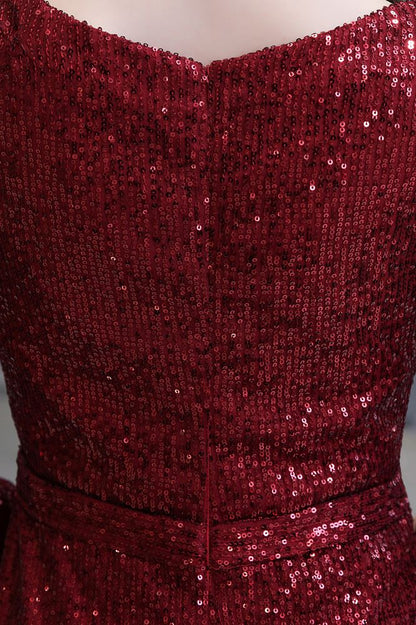 Elegant Sequined Burgundy V-Neck Mermaid Cocktail Party Dress Floor Length