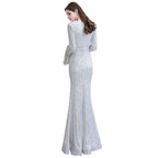 Elegantes Burgunderrotes Cocktailkleid mit V-Ausschnitt und Pailletten im Meerjungfrau-Stil, bodenlang