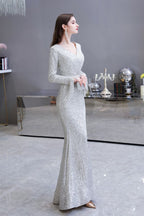 Elegantes Burgunderrotes Cocktailkleid mit V-Ausschnitt und Pailletten im Meerjungfrau-Stil, bodenlang