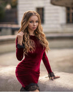 Elegant Short Velvet Mermaid Bateau Prom Dress with Sleeves