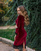 Elegant Short Velvet Mermaid Bateau Prom Dress with Sleeves