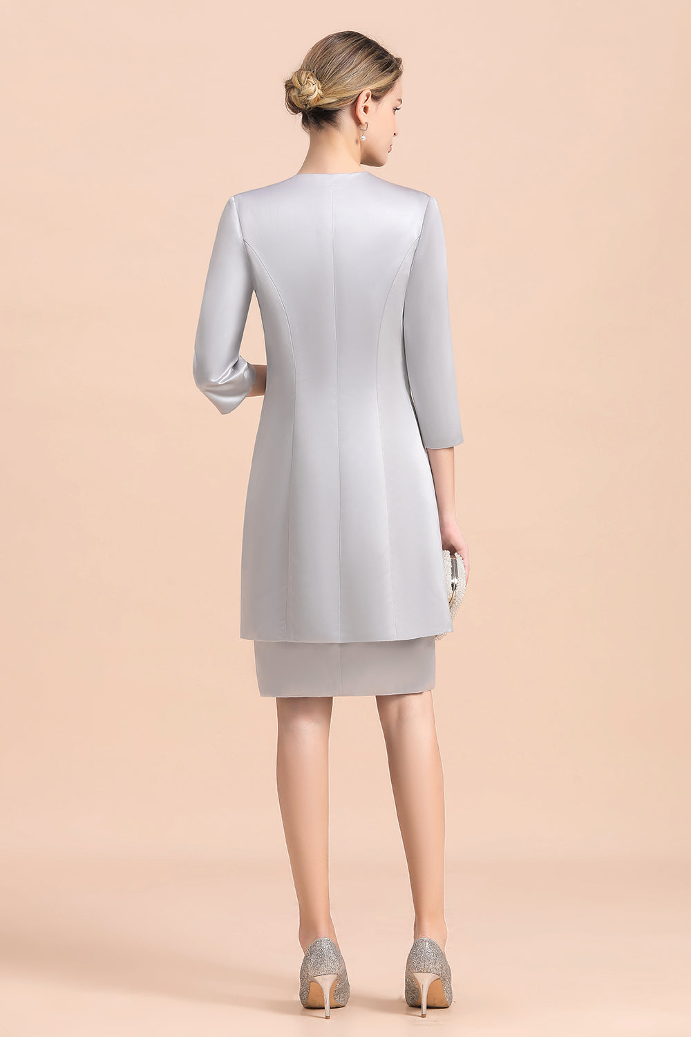 Robe de mère de la mariée courte et élégante argentée, longueur genou, robes de soirée de mariage
