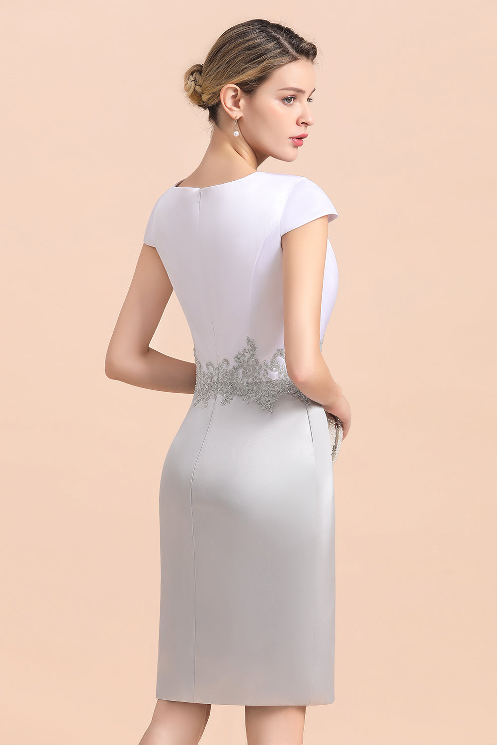 Robe de mère de la mariée courte et élégante argentée, longueur genou, robes de soirée de mariage