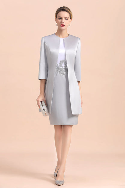 Robe de mère de la mariée courte et élégante argentée, longueur genou, robes de soirée de mariage