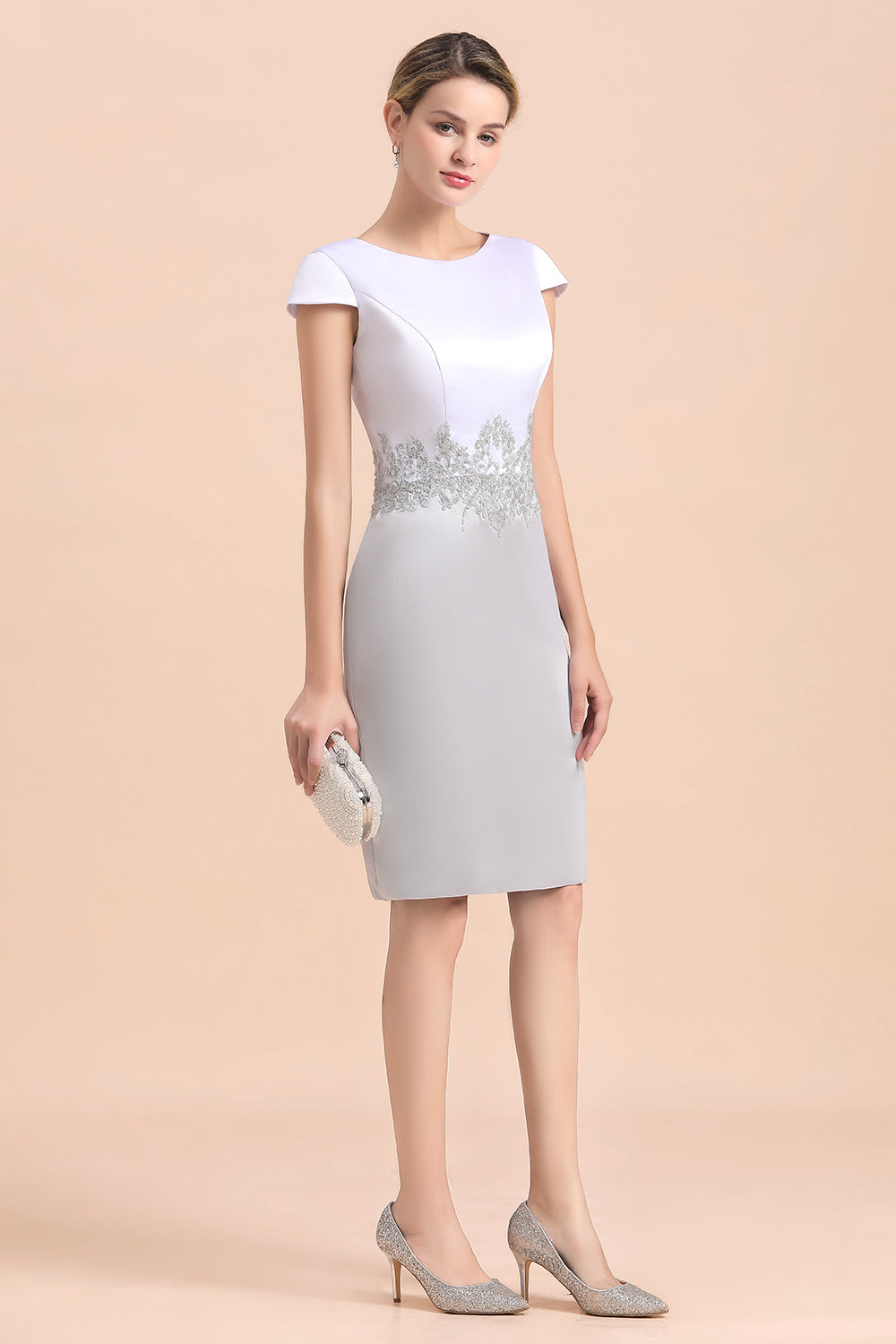 Robe de mère de la mariée courte et élégante argentée, longueur genou, robes de soirée de mariage