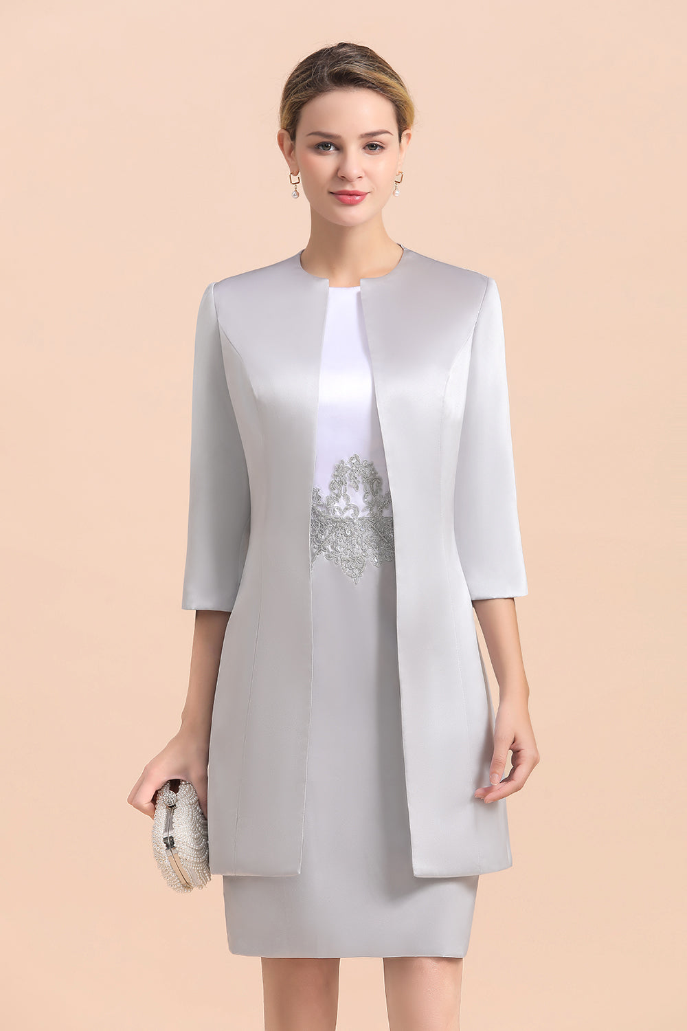 Robe de mère de la mariée courte et élégante argentée, longueur genou, robes de soirée de mariage