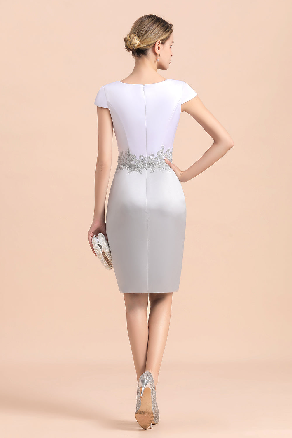 Robe de mère de la mariée courte et élégante argentée, longueur genou, robes de soirée de mariage