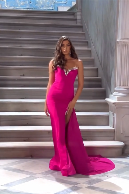 Elegante vestido de fiesta de sirena con lentejuelas, escote en V y sin mangas con abertura