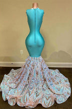 Abiti lunghi da sirena eleganti scintillanti con pizzo floreale e glitter