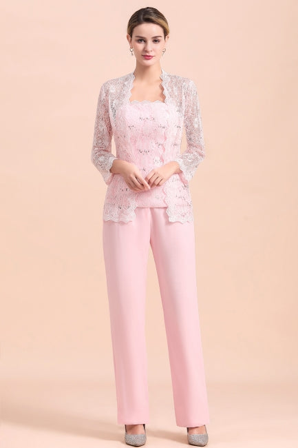 Elegante mono de madre de la novia con apliques sin tirantes y mangas largas cruzadas