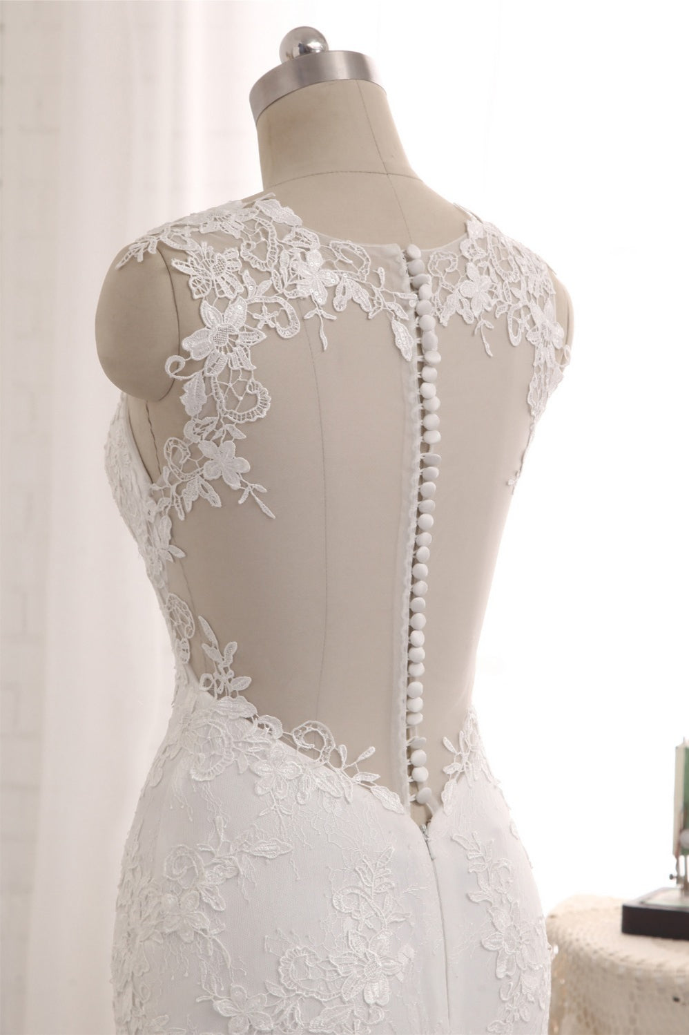 Straps V Neck Tulle Lace Mermaid Wedding Dress With Appliques On Sale