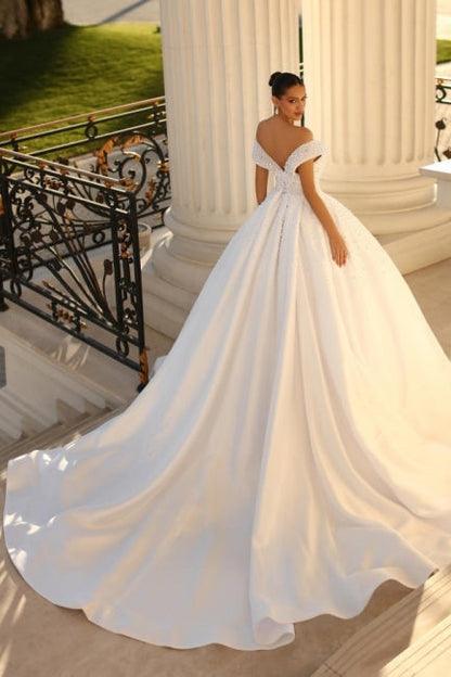 Elegantes Herzausschnitt Flügelärmel Ballkleid Satin Brautkleid Pailletten