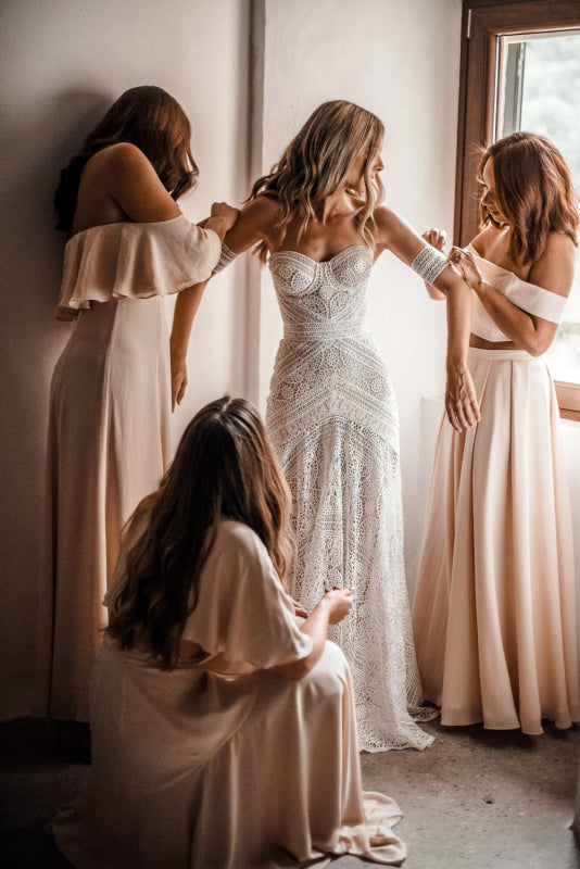 Elegant Sweetheart Lace Mermaid Boho Wedding Dress