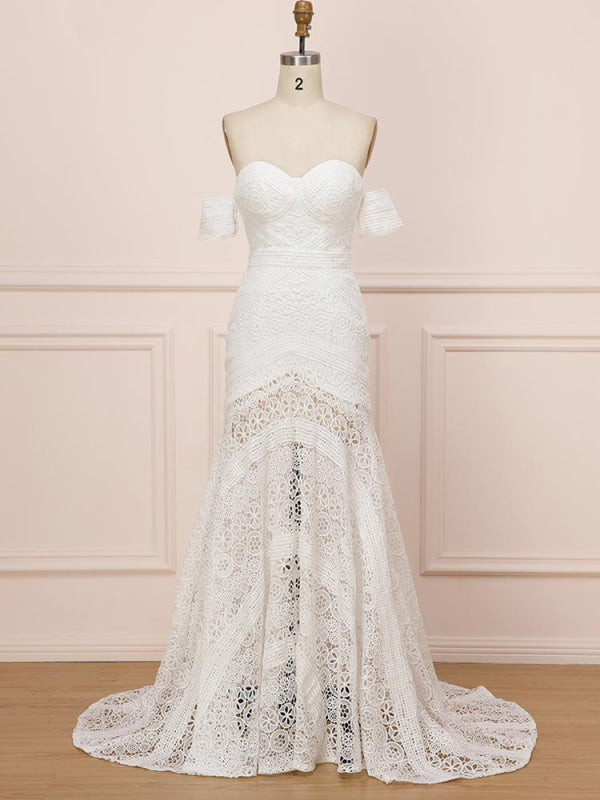 Elegant Sweetheart Lace Mermaid Boho Wedding Dress