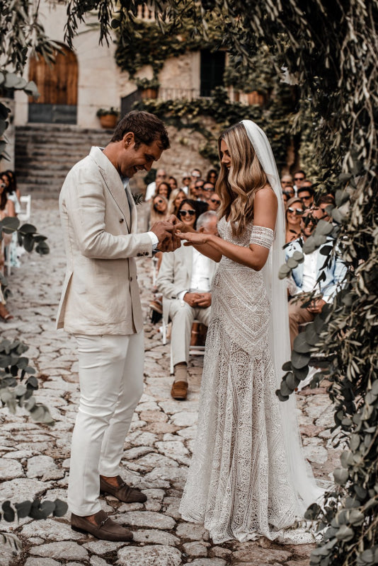 Elegant Sweetheart Lace Mermaid Boho Wedding Dress