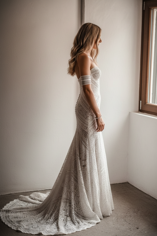 Elegant Sweetheart Lace Mermaid Boho Wedding Dress