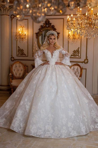 Elegantes Schatz-Langen Ärmeln Ballkleid Spitze Brautkleider Brautkleider