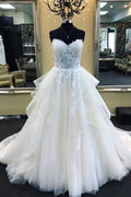 Elegant Sweetheart A Line Tulle Floor Length Wedding Dress With Lace Appliques