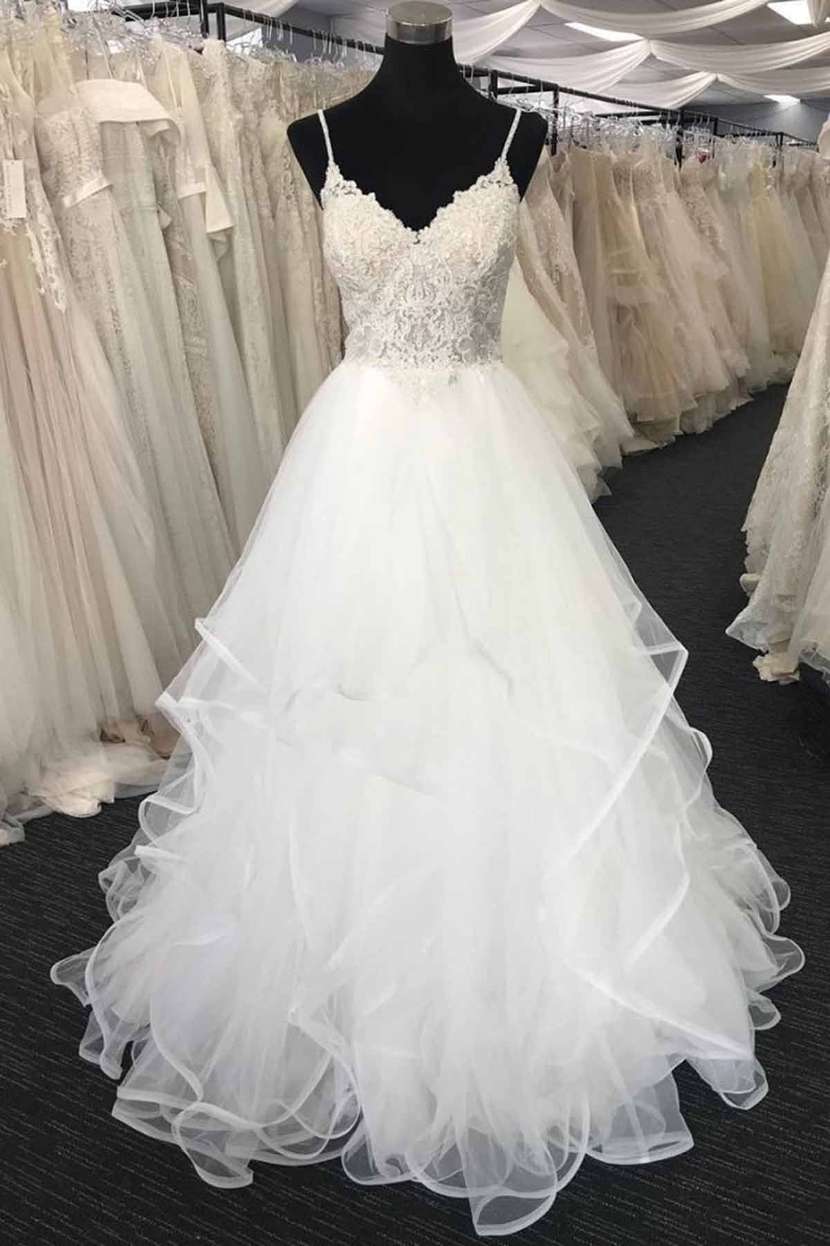 Sweetheart Neckline Lace Wedding Dress With Spaghetti Straps A Line White