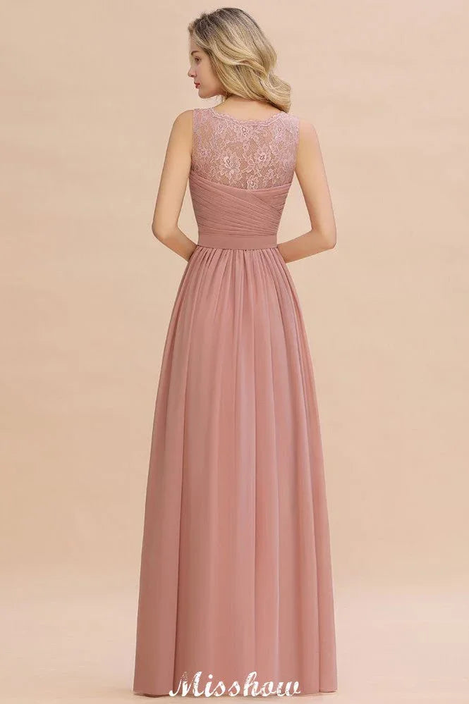 Elegante abito lungo da sera a linea ad A con scollo a V Abito da damigella senza maniche