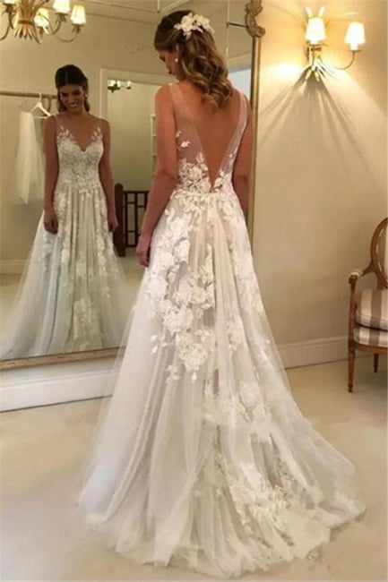 Elegante Brautkleider weiße Spitzenbrautkleider