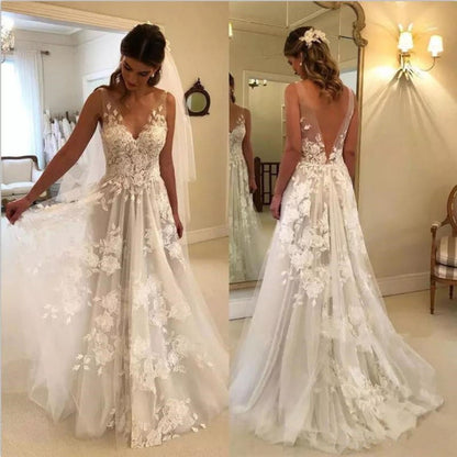 Elegante Brautkleider weiße Spitzenbrautkleider