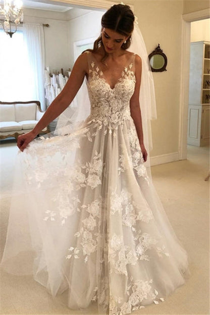 Elegante Brautkleider weiße Spitzenbrautkleider