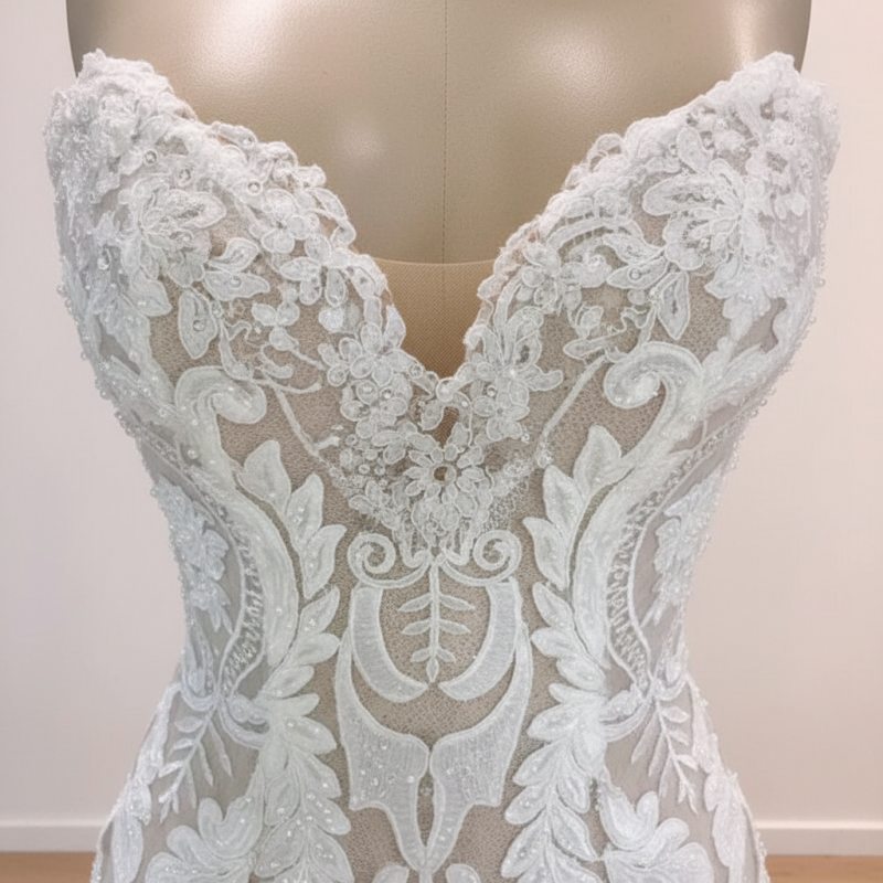 Elegant White V Neck Mermaid Lace Wedding Dress For Modern Brides