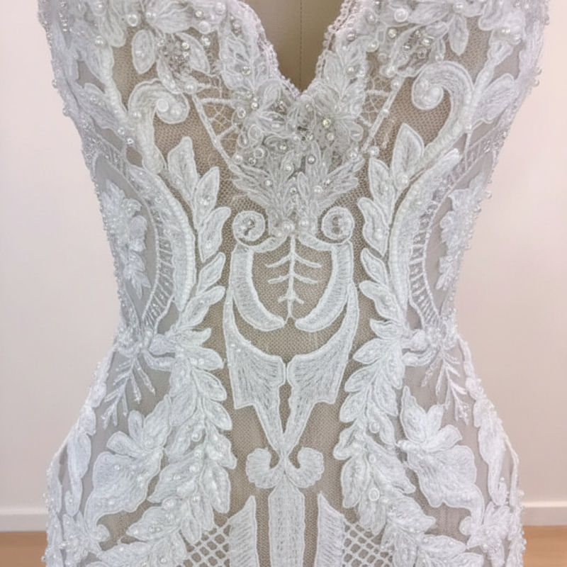 Elegant White V Neck Mermaid Lace Wedding Dress For Modern Brides