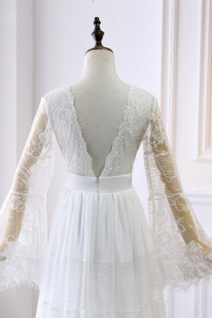 Empire-Taille Langarm-Brautkleid aus Spitze und Tüll 