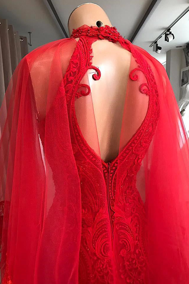 Evening Dresses Long Red Lace Cocktail Dress