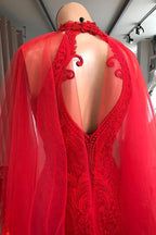 Evening Dresses Long Red Lace Cocktail Dress