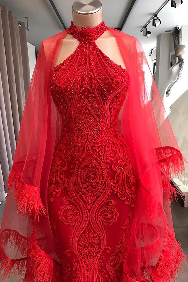Evening Dresses Long Red Lace Cocktail Dress