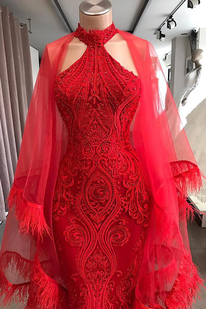 Abendkleider Langes Rotes Cocktailkleid aus Spitze 