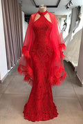 Evening Dresses Long Red Lace Cocktail Dress
