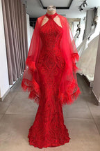 Evening Dresses Long Red Lace Cocktail Dress