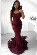 Excellent Long Mermaid Strapless Appliques Lace Prom Dress