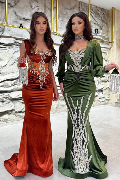 Exquisito vestido de fiesta de satén estilo sirena con escote corazón y volantes hasta el suelo