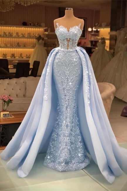 Vestidos de noche extravagantes con encaje largo | Vestidos de fiesta azules