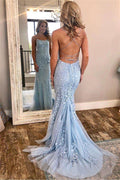Eye-catching Long Mermaid Spaghetti Straps Open Back Lace Prom Dress