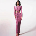 Ruched Sequin Waist Cutout Prom Dress