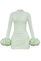 Ruffled Patchwork Long Sleeve High Neck Mini Dress