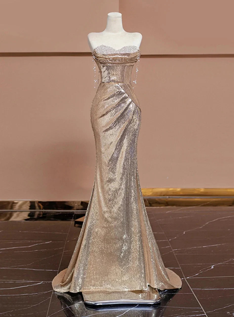 Robe de bal scintillante à sequins sirène, décolleté cœur, robe de soirée Y7612